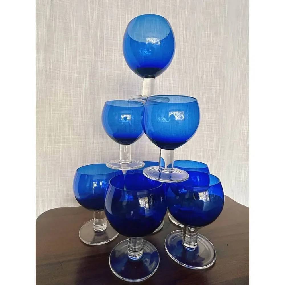 Vintage Crate and Barrel Deena Cobalt Blue Balloon Glass Goblet Vase 90s Retired